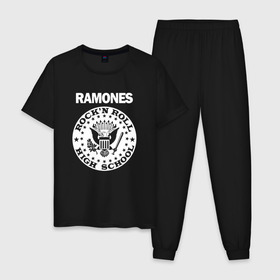 Мужская пижама хлопок с принтом Ramones в Курске, 100% хлопок | брюки и футболка прямого кроя, без карманов, на брюках мягкая резинка на поясе и по низу штанин
 | Тематика изображения на принте: группа | панк | рамон | рамонес | рамоунз | рамоунс | рок | хард