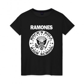 Женская футболка хлопок с принтом Ramones в Курске, 100% хлопок | прямой крой, круглый вырез горловины, длина до линии бедер, слегка спущенное плечо | группа | панк | рамон | рамонес | рамоунз | рамоунс | рок | хард