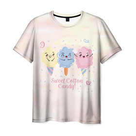 Мужская футболка 3D с принтом Сахарная Вата в Курске, 100% полиэфир | прямой крой, круглый вырез горловины, длина до линии бедер | candy | мороженое | рожок | сахарная вата | сладкая вата