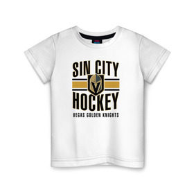 Детская футболка хлопок с принтом Sin City Hockey в Курске, 100% хлопок | круглый вырез горловины, полуприлегающий силуэт, длина до линии бедер | nhl | stanley cup | vegas golden knights | vegas knights | вегас голден найтс | вегас найтс | кубок стенли | кубок стэнли | нхл | хоккей | хоккейный клуб