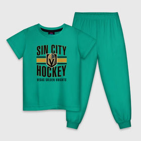 Детская пижама хлопок с принтом Sin City Hockey в Курске, 100% хлопок |  брюки и футболка прямого кроя, без карманов, на брюках мягкая резинка на поясе и по низу штанин
 | nhl | stanley cup | vegas golden knights | vegas knights | вегас голден найтс | вегас найтс | кубок стенли | кубок стэнли | нхл | хоккей | хоккейный клуб