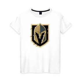 Женская футболка хлопок с принтом Vegas Golden Knights в Курске, 100% хлопок | прямой крой, круглый вырез горловины, длина до линии бедер, слегка спущенное плечо | Тематика изображения на принте: nhl | stanley cup | vegas golden knights | vegas knights | вегас голден найтс | вегас найтс | кубок стенли | кубок стэнли | нхл | хоккей | хоккейный клуб