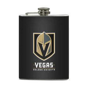 Фляга с принтом Vegas Golden Knights в Курске, металлический корпус | емкость 0,22 л, размер 125 х 94 мм. Виниловая наклейка запечатывается полностью | 