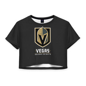 Женская футболка 3D укороченная с принтом Vegas Golden Knights в Курске, 100% полиэстер | круглая горловина, длина футболки до линии талии, рукава с отворотами | Тематика изображения на принте: 