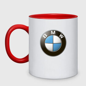 Кружка двухцветная с принтом BMW в Курске, керамика | объем — 330 мл, диаметр — 80 мм. Цветная ручка и кайма сверху, в некоторых цветах — вся внутренняя часть | Тематика изображения на принте: bmw | logo | бмв | логотип бмв