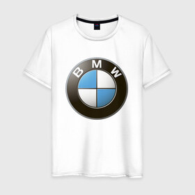 Мужская футболка хлопок с принтом BMW в Курске, 100% хлопок | прямой крой, круглый вырез горловины, длина до линии бедер, слегка спущенное плечо. | bmw | logo | бмв | логотип бмв
