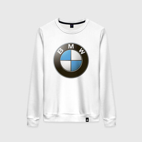 Женский свитшот хлопок с принтом BMW в Курске, 100% хлопок | прямой крой, круглый вырез, на манжетах и по низу широкая трикотажная резинка  | bmw | logo | бмв | логотип бмв