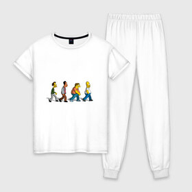 Женская пижама хлопок с принтом Симпсоны в Курске, 100% хлопок | брюки и футболка прямого кроя, без карманов, на брюках мягкая резинка на поясе и по низу штанин | Тематика изображения на принте: bart | cимпсоны | doh | family | homer | lisa | meh | school | simpsons | springfield | анимация | барт | гомер | желтый | комедия | лентяй | лиза | мардж | мульт | мультфильм | мэгги | отец | пончик | ребенок | родители | семья | сериал