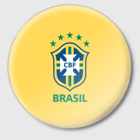 Значок с принтом Сборная Бразилии в Курске,  металл | круглая форма, металлическая застежка в виде булавки | Тематика изображения на принте: сборная бразилии | футбол