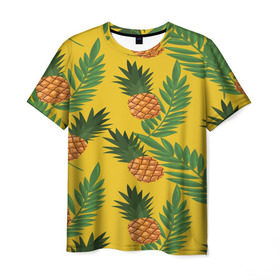 Мужская футболка 3D с принтом Ананасы в Курске, 100% полиэфир | прямой крой, круглый вырез горловины, длина до линии бедер | fashion | leaf | листья | мода | море | отдых | природа | тропики