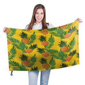 Флаг 3D с принтом Ананасы в Курске, 100% полиэстер | плотность ткани — 95 г/м2, размер — 67 х 109 см. Принт наносится с одной стороны | fashion | leaf | листья | мода | море | отдых | природа | тропики