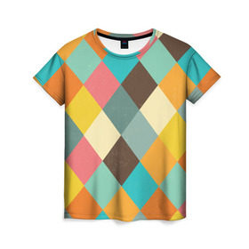 Женская футболка 3D с принтом Ромбики в Курске, 100% полиэфир ( синтетическое хлопкоподобное полотно) | прямой крой, круглый вырез горловины, длина до линии бедер | abstraction | color | geometry | абстракция | геометрия | квадрат | краски | ромб | ромбик | текстура | узор | цвет