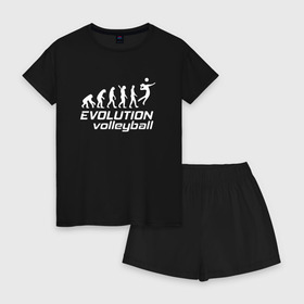 Женская пижама с шортиками хлопок с принтом Evoluon volleyball в Курске, 100% хлопок | футболка прямого кроя, шорты свободные с широкой мягкой резинкой | Тематика изображения на принте: evoluon | volleyball |  эволюция | волейбол