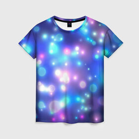 Женская футболка 3D с принтом Цветные огоньки в Курске, 100% полиэфир ( синтетическое хлопкоподобное полотно) | прямой крой, круглый вырез горловины, длина до линии бедер | абстракт | боке | вспышки | космос | огни | огоньки