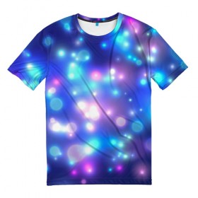 Мужская футболка 3D с принтом Цветные огоньки в Курске, 100% полиэфир | прямой крой, круглый вырез горловины, длина до линии бедер | абстракт | боке | вспышки | космос | огни | огоньки
