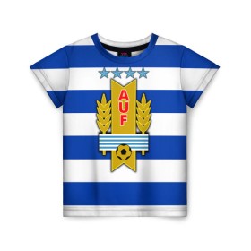 Детская футболка 3D с принтом Сборная Уругвая по футболу в Курске, 100% гипоаллергенный полиэфир | прямой крой, круглый вырез горловины, длина до линии бедер, чуть спущенное плечо, ткань немного тянется | 