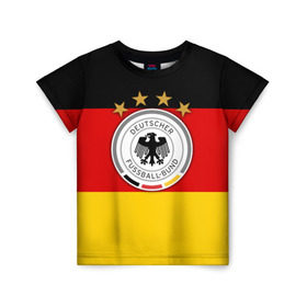 Детская футболка 3D с принтом Сборная Германии флаг в Курске, 100% гипоаллергенный полиэфир | прямой крой, круглый вырез горловины, длина до линии бедер, чуть спущенное плечо, ткань немного тянется | Тематика изображения на принте: германия | европы | мира | чемпионат | чм