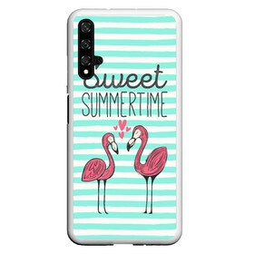 Чехол для Honor 20 с принтом Sweet Summer Time в Курске, Силикон | Область печати: задняя сторона чехла, без боковых панелей | Тематика изображения на принте: animal | art | flamingo | love | pink | summer | sweet | time | арт | белый | бирюзовый | жара | животное | лето | любовь | матроска | полоски | рисунок | розовый | роман | сердечки | сердце | серый | фламинго | черный