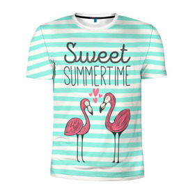 Мужская футболка 3D спортивная с принтом Sweet Summer Time в Курске, 100% полиэстер с улучшенными характеристиками | приталенный силуэт, круглая горловина, широкие плечи, сужается к линии бедра | animal | art | flamingo | love | pink | summer | sweet | time | арт | белый | бирюзовый | жара | животное | лето | любовь | матроска | полоски | рисунок | розовый | роман | сердечки | сердце | серый | фламинго | черный
