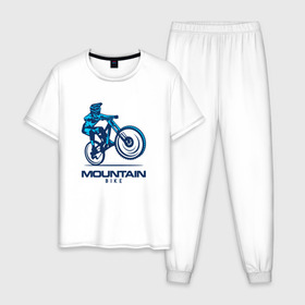 Мужская пижама хлопок с принтом Велосипед в Курске, 100% хлопок | брюки и футболка прямого кроя, без карманов, на брюках мягкая резинка на поясе и по низу штанин
 | downhill | байк | велосипед | велоспорт | горный | горы | спорт