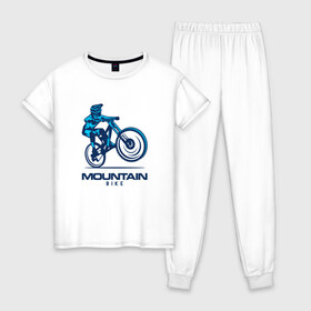 Женская пижама хлопок с принтом Велосипед в Курске, 100% хлопок | брюки и футболка прямого кроя, без карманов, на брюках мягкая резинка на поясе и по низу штанин | downhill | байк | велосипед | велоспорт | горный | горы | спорт