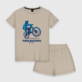 Женская пижама с шортиками хлопок с принтом Велосипед в Курске, 100% хлопок | футболка прямого кроя, шорты свободные с широкой мягкой резинкой | downhill | байк | велосипед | велоспорт | горный | горы | спорт