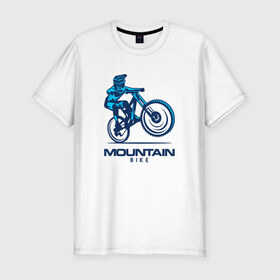 Мужская футболка премиум с принтом Велосипед в Курске, 92% хлопок, 8% лайкра | приталенный силуэт, круглый вырез ворота, длина до линии бедра, короткий рукав | downhill | байк | велосипед | велоспорт | горный | горы | спорт