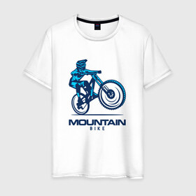 Мужская футболка хлопок с принтом Велосипед в Курске, 100% хлопок | прямой крой, круглый вырез горловины, длина до линии бедер, слегка спущенное плечо. | downhill | байк | велосипед | велоспорт | горный | горы | спорт
