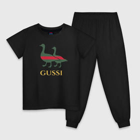 Детская пижама хлопок с принтом Gussi GG в Курске, 100% хлопок |  брюки и футболка прямого кроя, без карманов, на брюках мягкая резинка на поясе и по низу штанин
 | gucci | gussi | гуси | гучи