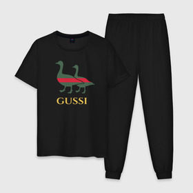 Мужская пижама хлопок с принтом Gussi GG в Курске, 100% хлопок | брюки и футболка прямого кроя, без карманов, на брюках мягкая резинка на поясе и по низу штанин
 | Тематика изображения на принте: gucci | gussi | гуси | гучи