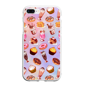 Чехол для iPhone 7Plus/8 Plus матовый с принтом Очень Сладкий Паттерн в Курске, Силикон | Область печати: задняя сторона чехла, без боковых панелей | блины | вкусняшка | еда | кекс | клубника | коктейль | мороженое | панкейк | пончик | сладости