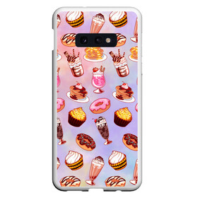 Чехол для Samsung S10E с принтом Очень Сладкий Паттерн в Курске, Силикон | Область печати: задняя сторона чехла, без боковых панелей | блины | вкусняшка | еда | кекс | клубника | коктейль | мороженое | панкейк | пончик | сладости