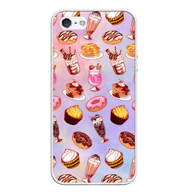 Чехол для iPhone 5/5S матовый с принтом Очень Сладкий Паттерн в Курске, Силикон | Область печати: задняя сторона чехла, без боковых панелей | блины | вкусняшка | еда | кекс | клубника | коктейль | мороженое | панкейк | пончик | сладости