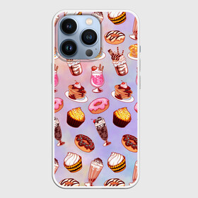 Чехол для iPhone 13 Pro с принтом Очень Сладкий Паттерн в Курске,  |  | блины | вкусняшка | еда | кекс | клубника | коктейль | мороженое | панкейк | пончик | сладости
