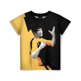 Детская футболка 3D с принтом Bruce Lee в Курске, 100% гипоаллергенный полиэфир | прямой крой, круглый вырез горловины, длина до линии бедер, чуть спущенное плечо, ткань немного тянется | bruce lee | актер | боец | воин | звезда | карате