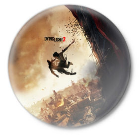Значок с принтом Dying Light 2 в Курске,  металл | круглая форма, металлическая застежка в виде булавки | Тематика изображения на принте: dying | game | horror | light | апокалипсис | зомби | игра | мертвецы | монстр | паркур | ужас | хоррор