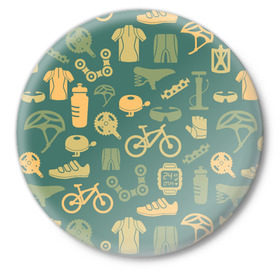 Значок с принтом Велосипедист в Курске,  металл | круглая форма, металлическая застежка в виде булавки | bicycle | bike | road | speed | sport | вело | велосипед | велосипедист | гонщик | дорога | здоровье | педали | сила | скорость | спорт | трасса | шлем
