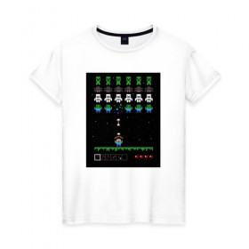 Женская футболка хлопок с принтом Minecraft (Захватчики) в Курске, 100% хлопок | прямой крой, круглый вырез горловины, длина до линии бедер, слегка спущенное плечо | 0x000000123 | invaders | minecraft | захватчики | майнкрафт