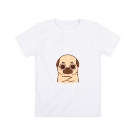 Детская футболка хлопок с принтом Puglie Pug Сердитый в Курске, 100% хлопок | круглый вырез горловины, полуприлегающий силуэт, длина до линии бедер | Тематика изображения на принте: 
