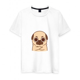 Мужская футболка хлопок с принтом Puglie Pug Сердитый в Курске, 100% хлопок | прямой крой, круглый вырез горловины, длина до линии бедер, слегка спущенное плечо. | Тематика изображения на принте: 