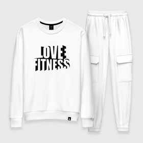 Женский костюм хлопок с принтом Love fitness в Курске, 100% хлопок | на свитшоте круглая горловина, мягкая резинка по низу. Брюки заужены к низу, на них два вида карманов: два 