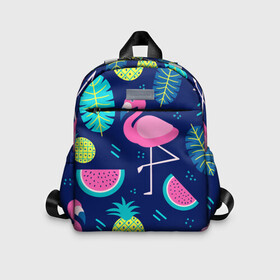 Детский рюкзак 3D с принтом Фламинго в Курске, 100% полиэстер | лямки с регулируемой длиной, сверху петелька, чтобы рюкзак можно было повесить на вешалку. Основное отделение закрывается на молнию, как и внешний карман. Внутри дополнительный карман. По бокам два дополнительных кармашка | Тематика изображения на принте: flamingo | ананас | арбуз | летние | летняя | лето | листья | текстура | фламинго | фрукты