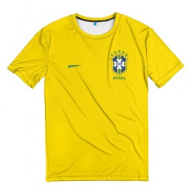 Мужская футболка 3D с принтом Бразилия форма (без надписи сзади) в Курске, 100% полиэфир | прямой крой, круглый вырез горловины, длина до линии бедер | brasil | championship | cup | football | team | world |  чемпионат мира | бразилии | бразилия | форма | футбол | чм