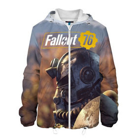 Мужская куртка 3D с принтом Fallout 76 в Курске, ткань верха — 100% полиэстер, подклад — флис | прямой крой, подол и капюшон оформлены резинкой с фиксаторами, два кармана без застежек по бокам, один большой потайной карман на груди. Карман на груди застегивается на липучку | Тематика изображения на принте: fallout | fallout 76 | future | rpg | valt tec | war | wasteland | будущее | война | костюм | постапокалипсис | рпг | фалаут | фолаут | фоллаут | фолыч | ядерная пустошь