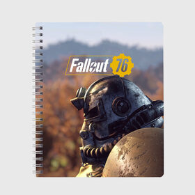 Тетрадь с принтом Fallout 76 в Курске, 100% бумага | 48 листов, плотность листов — 60 г/м2, плотность картонной обложки — 250 г/м2. Листы скреплены сбоку удобной пружинной спиралью. Уголки страниц и обложки скругленные. Цвет линий — светло-серый
 | fallout | fallout 76 | future | rpg | valt tec | war | wasteland | будущее | война | костюм | постапокалипсис | рпг | фалаут | фолаут | фоллаут | фолыч | ядерная пустошь