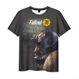 Мужская футболка 3D с принтом Fallout 76 в Курске, 100% полиэфир | прямой крой, круглый вырез горловины, длина до линии бедер | fallout | fallout 76 | future | rpg | valt tec | war | wasteland | будущее | война | костюм | постапокалипсис | рпг | фалаут | фолаут | фоллаут | фолыч | ядерная пустошь