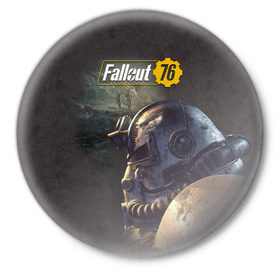 Значок с принтом Fallout 76 в Курске,  металл | круглая форма, металлическая застежка в виде булавки | fallout | fallout 76 | future | rpg | valt tec | war | wasteland | будущее | война | костюм | постапокалипсис | рпг | фалаут | фолаут | фоллаут | фолыч | ядерная пустошь