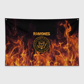 Флаг-баннер с принтом Ramones в Курске, 100% полиэстер | размер 67 х 109 см, плотность ткани — 95 г/м2; по краям флага есть четыре люверса для крепления | ramones | джонни | джоуи | ди ди томми | рамон | рамонес | рамоун | рамоунз | рамоунс | рок группа