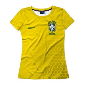 Женская футболка 3D с принтом Бразилия форма с узором в Курске, 100% полиэфир ( синтетическое хлопкоподобное полотно) | прямой крой, круглый вырез горловины, длина до линии бедер | brasil | brazilian | cup | fifa | footbal | national | soccer | time | world | бразилия | сборная бразилии | сетка | соты | футбол | футбольная форма