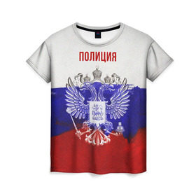Женская футболка 3D с принтом Полиция Российский флаг в Курске, 100% полиэфир ( синтетическое хлопкоподобное полотно) | прямой крой, круглый вырез горловины, длина до линии бедер | Тематика изображения на принте: 